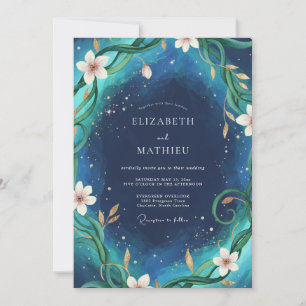 Convites Casamento com Vinha Azul Teal à Meia-Noite