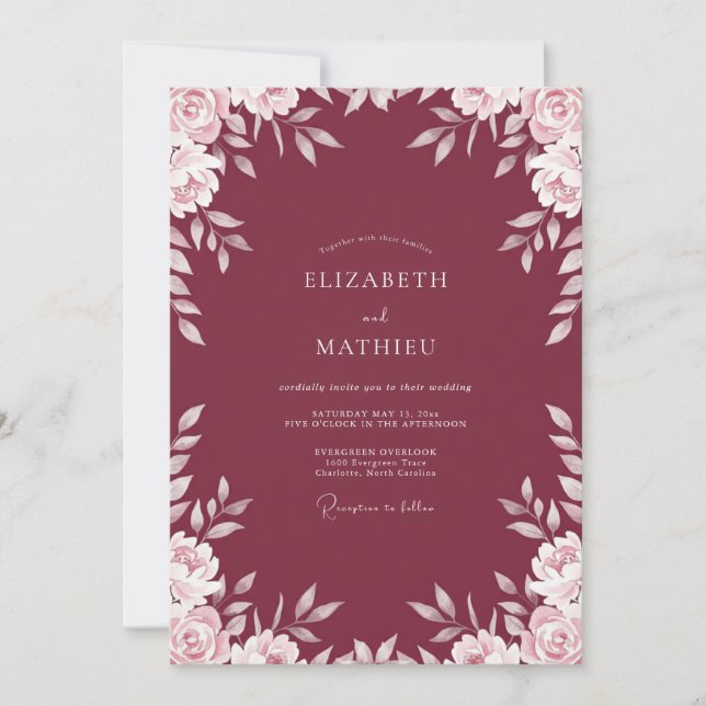 Convites Casamento com Vinha Borgonha (Frente)