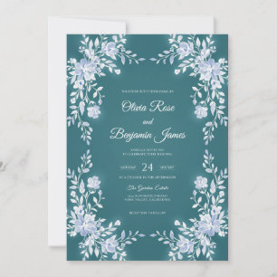 Convites Casamento com Vinha Branca Azul-Ciano