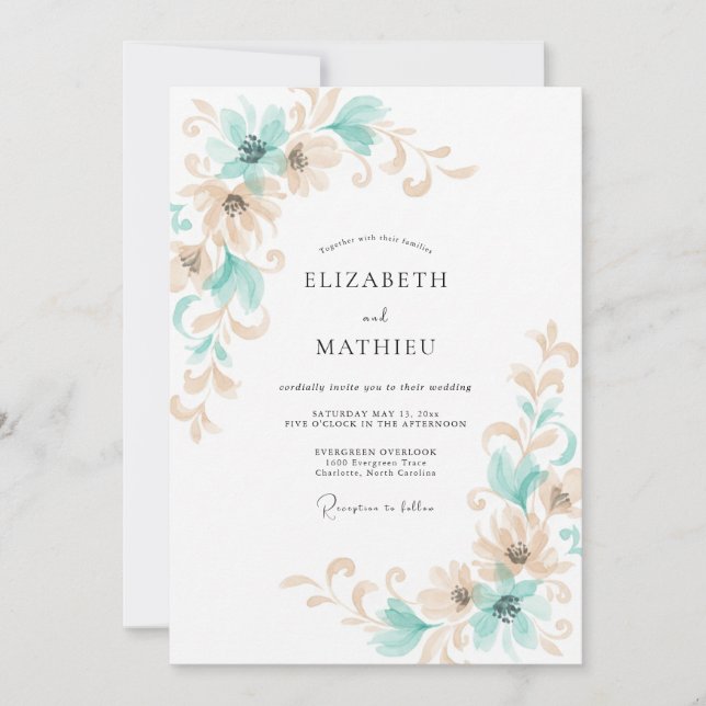 Convites Casamento com Vinha Champanhe Aqua (Frente)