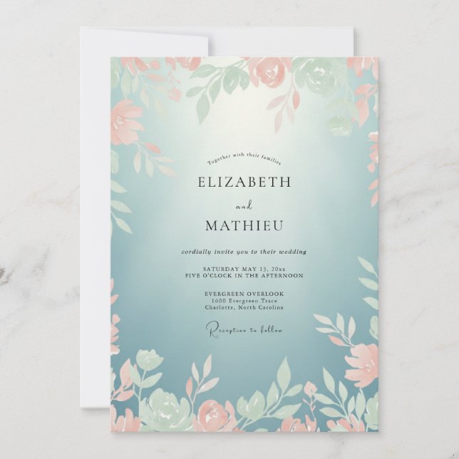 Convites Casamento com Vinha Coral Aqua (Frente)