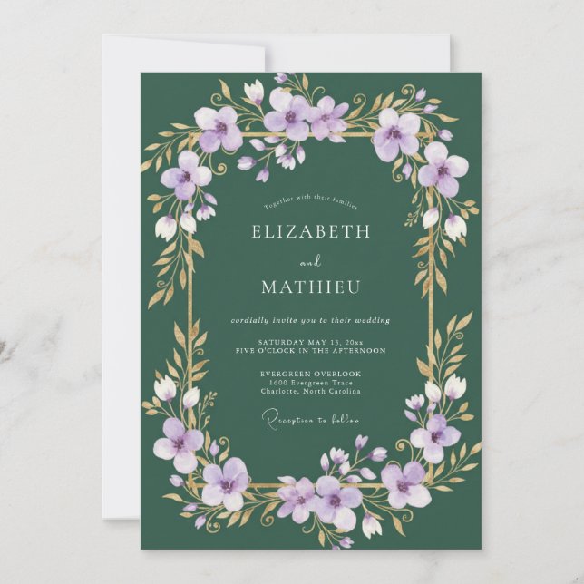 Convites Casamento com Vinha de Ámbar Florestal (Frente)