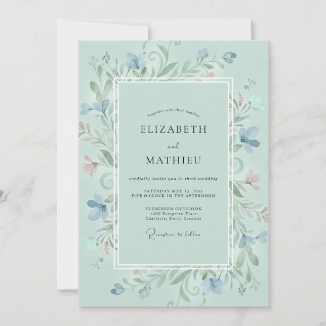 Convites Casamento com Vinha de Aquarela Aqua (Frente)