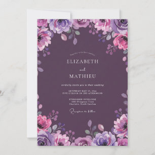 Convites Casamento com Vinha de Aquarela de Ameixa