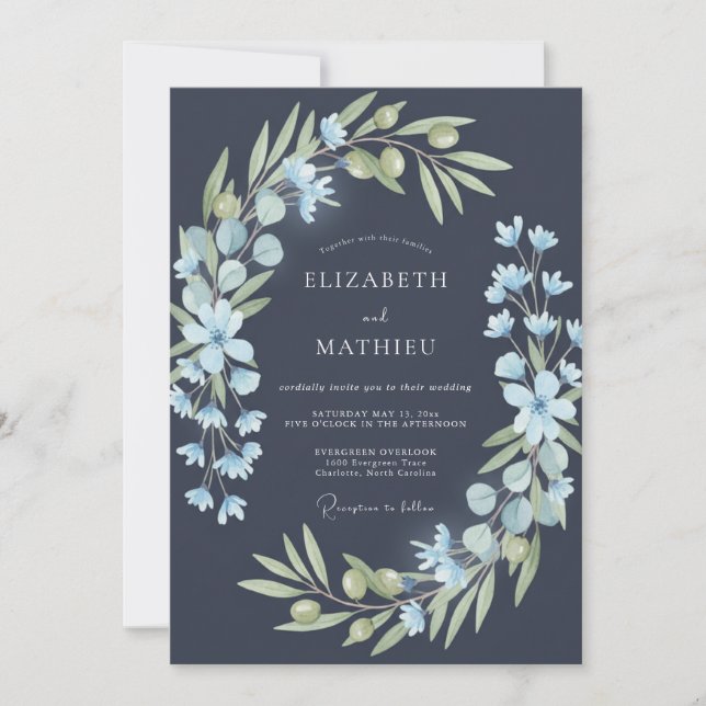 Convites Casamento com Vinha de Ardósia Azul (Frente)