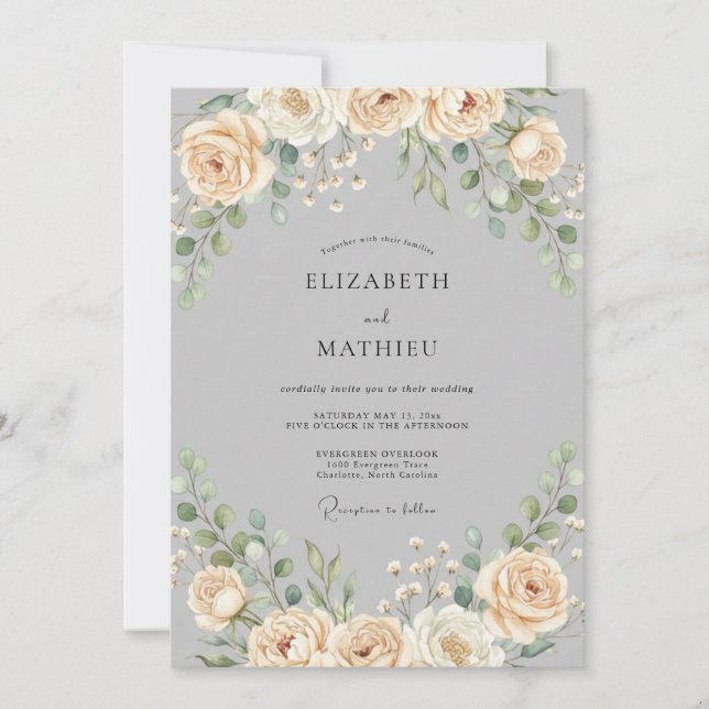 Convites Casamento com Vinha de Ardósia Champanhe (Frente)
