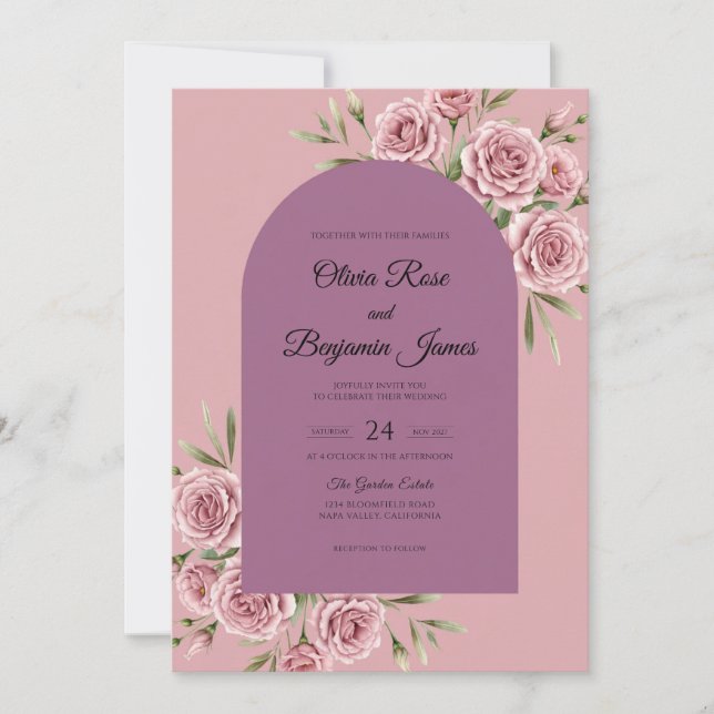 Convites Casamento com Vinha de Bege Rosa (Frente)