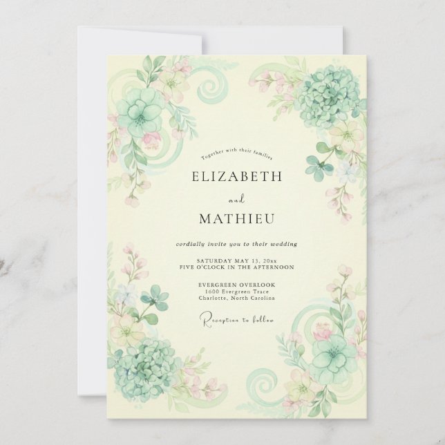 Convites Casamento com Vinha de Champanhe com Creme (Frente)
