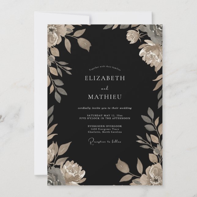 Convites Casamento com Vinha de Champanhe Preto (Frente)