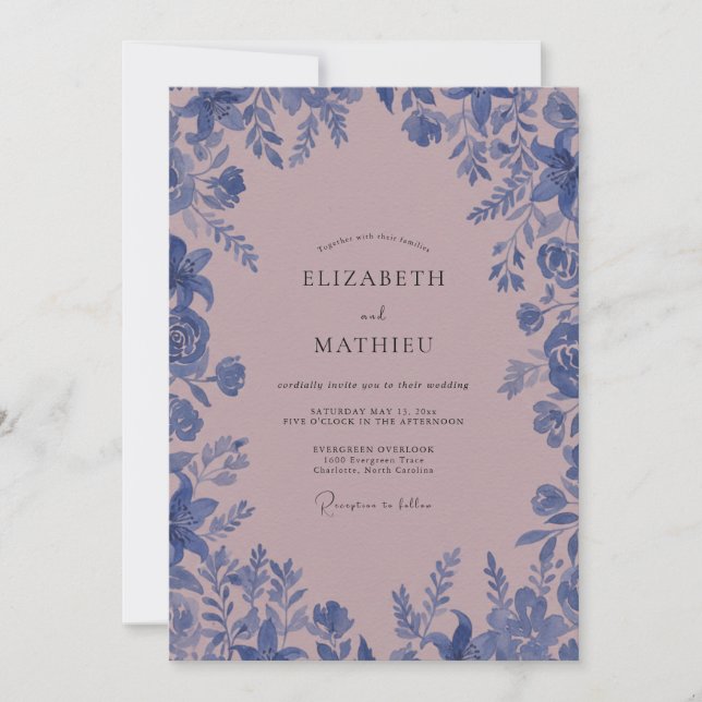 Convites Casamento com Vinha de Cornflower Mauve (Frente)
