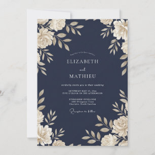 Convites Casamento com Vinha de Creme Azul-Marinho