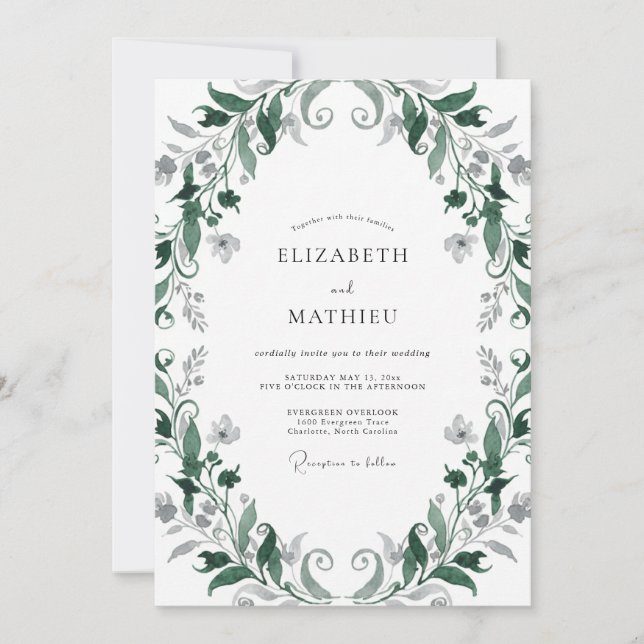 Convites Casamento com Vinha de Esmeralda Escura (Frente)