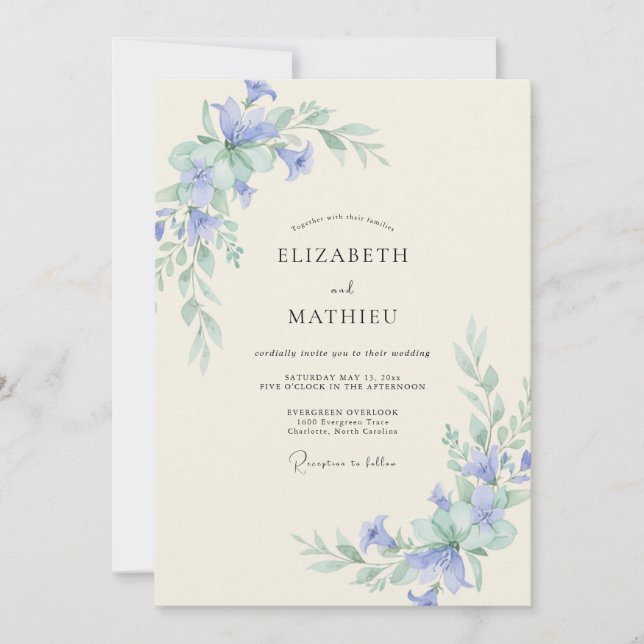 Convites Casamento com Vinha de Espuma Marinha Azul-Violeta (Frente)