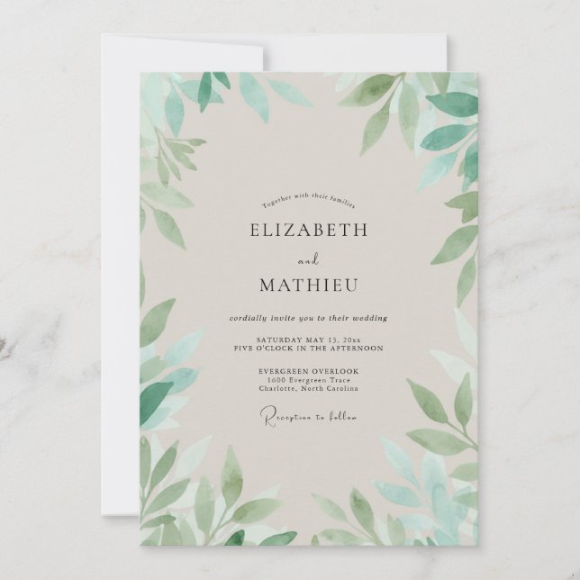 Convites Casamento com Vinha de Espuma Marinha Pálida (Frente)
