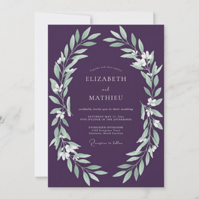 Convites Casamento com Vinha de Folhagem de Ámbar (Frente)