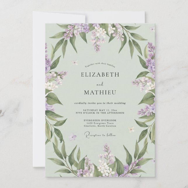 Convites Casamento com Vinha de Hortelã Lilás (Frente)
