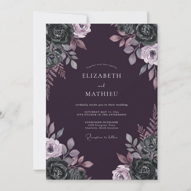Convites Casamento com Vinha de Lavanda Ameixa (Frente)
