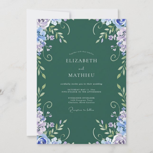 Convites Casamento com Vinha de Lavanda Esmeralda (Frente)
