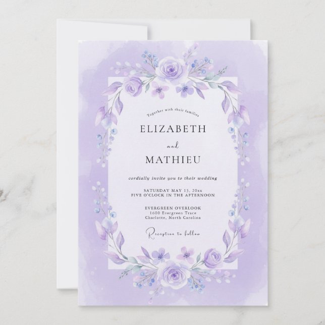 Convites Casamento com Vinha de Lilás Lavanda (Frente)