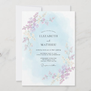Convites Casamento com Vinha de Lilás Pó de Periwinkle