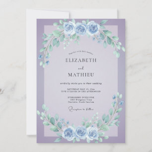 Convites Casamento com Vinha de Lilás Suave e Azul-Pervinca