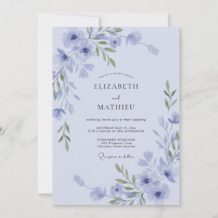 Convites Casamento com Vinha de Lilás Suave e Periwinkle