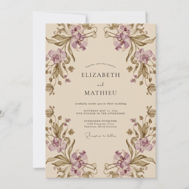 Convites Casamento com Vinha de Oliva Malva (Frente)