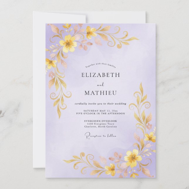 Convites Casamento com Vinha de Ouro Lilás (Frente)