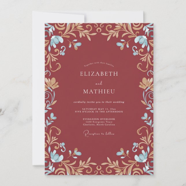 Convites Casamento com Vinha de Ouro Macio Terracota (Frente)