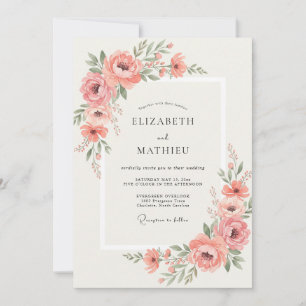 Convites Casamento com Vinha de Peônia Cor de Rosa