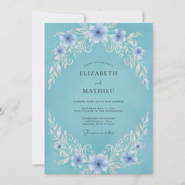 Convites Casamento com Vinha de Periwinkle Aqua (Frente)