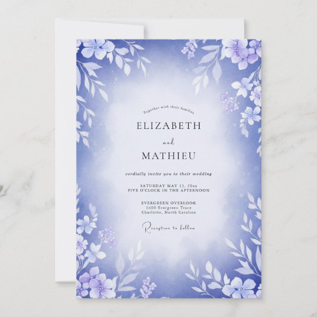 Convites Casamento com Vinha de Periwinkle Lavanda (Frente)