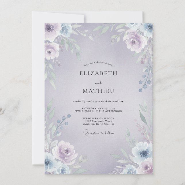 Convites Casamento com Vinha de Periwinkle Lavanda Pálida (Frente)