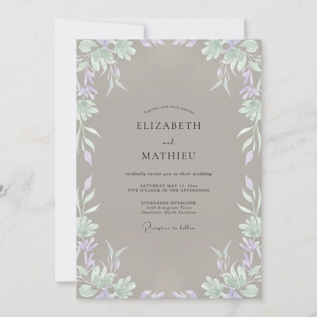 Convites Casamento com Vinha de Periwinkle Taupe (Frente)