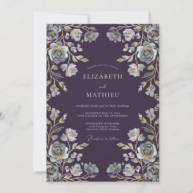 Convites Casamento com Vinha de Prata e Ameixa (Frente)