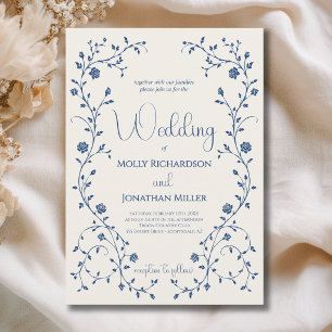 Convites Casamento com Vinha de Rosa Azul Vintage