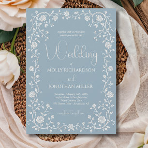 Convites Casamento com Vinha de Rosa Azul Vintage