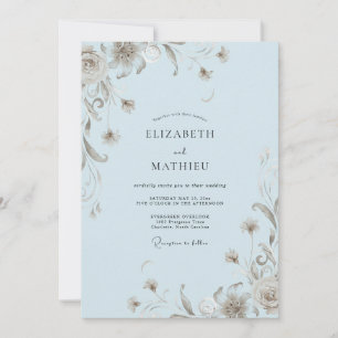 Convites Casamento com Vinha de Taupe Azul Pó