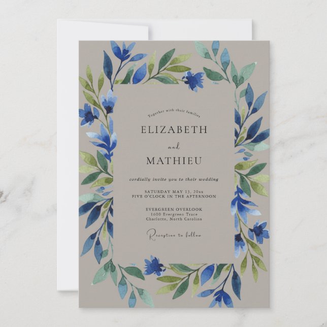 Convites Casamento com Vinha de Taupe e Periwinkle (Frente)