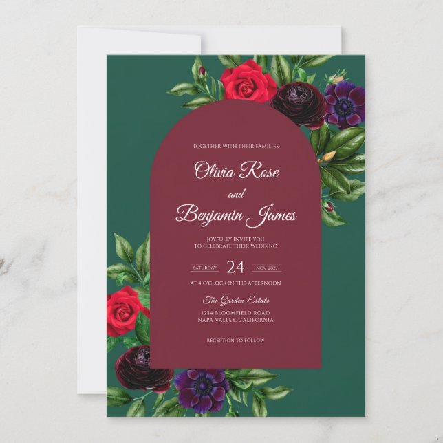 Convites Casamento com Vinha Esmeralda Marrom (Frente)