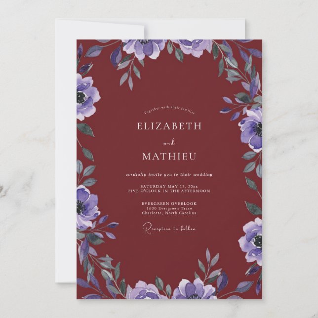 Convites Casamento com Vinha Lavanda Marrom (Frente)