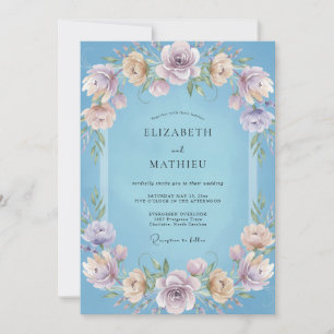 Convites Casamento com Vinha Lilás Azul Céu