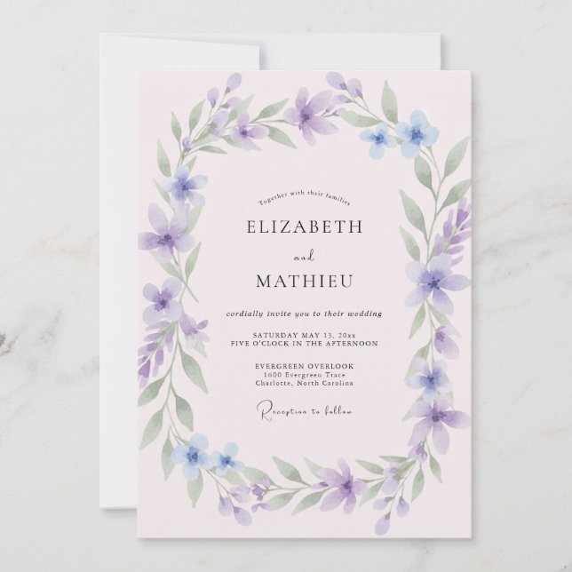 Convites Casamento com Vinha Lilás e Periwinkle (Frente)
