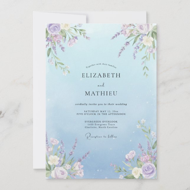 Convites Casamento com Vinha Lilás no Céu (Frente)