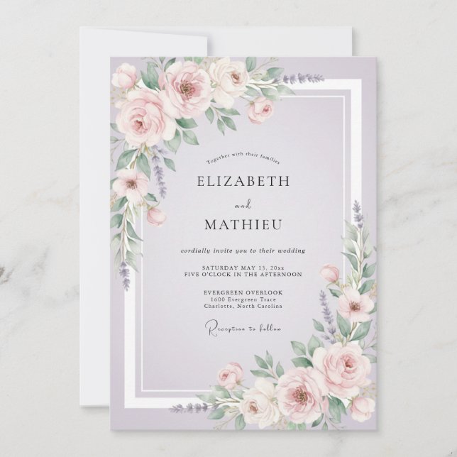 Convites Casamento com Vinha Lilás Rosado (Frente)