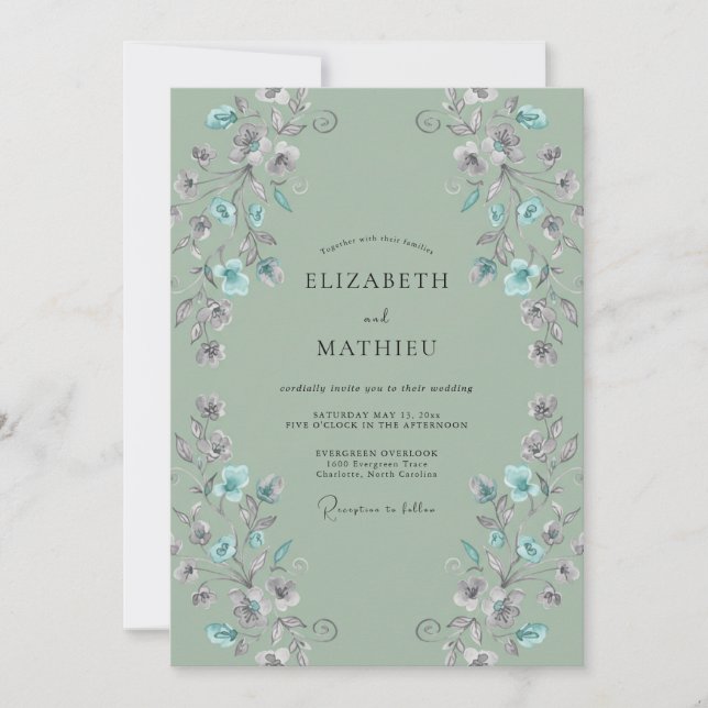Convites Casamento com Vinha Lilás Sage (Frente)