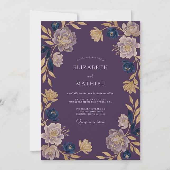 Convites Casamento com Vinha Pintada de Ameixa (Frente)