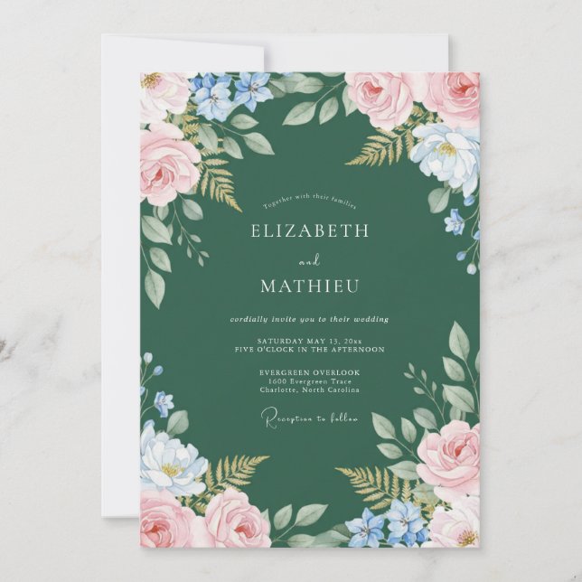 Convites Casamento com Vinha Pintada de Musgo Cor-de-Rosa (Frente)