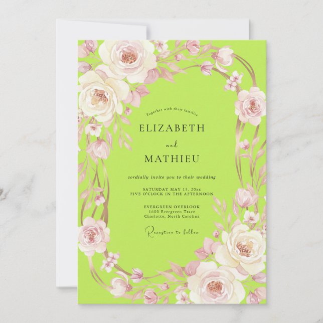 Convites Casamento com Vinha Rosa Chartreuse (Frente)