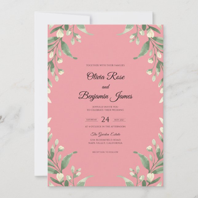 Convites Casamento com Vinha Rosa Malva (Frente)